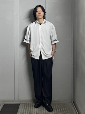 「JUNRED（ジュンレッド）のアイテム（スラックス）」を使った、SHUNSUKEさん（メンズ・184cm）の夏コーディネート