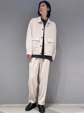「JUNRED（ジュンレッド）の【ソフトタッチカルゼ】BIGブルゾン/セットアップ対応（ブルゾン、ホワイト系）」を使った、SHUNSUKEさん（メンズ・184cm）の秋コーディネート