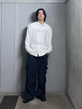 「JUNRED（ジュンレッド）のアイテム（パンツ）」を使った、SHUNSUKEさん（メンズ・185cm）の冬コーディネート