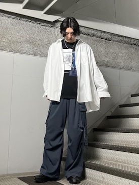 「JUNRED（ジュンレッド）のアイテム（パンツ）」を使った、SHUNSUKEさん（メンズ・185cm）の春コーディネート