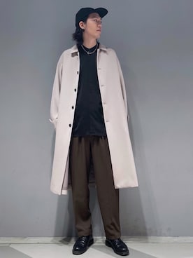 「JUNRED（ジュンレッド）のアイテム（ステンカラーコート）」を使った、SHUNSUKEさん（メンズ・184cm）の秋コーディネート