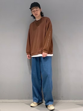 「JUNRED（ジュンレッド）の2ポイントロングスリーブワイドPO（Tシャツ/カットソー、ブラウン系）」を使った、SHUNSUKEさん（メンズ・184cm）の夏コーディネート