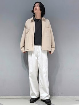 「JUNRED（ジュンレッド）のテクスチャーTRビッグジップブルゾン（ブルゾン、グレー系）」を使った、SHUNSUKEさん（メンズ・184cm）の夏コーディネート