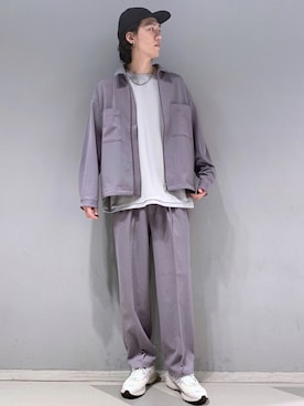 「JUNRED（ジュンレッド）のテクスチャーTRビッグジップブルゾン（ブルゾン、グレー系）」を使った、SHUNSUKEさん（メンズ・184cm）の夏コーディネート