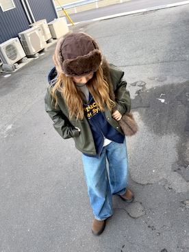 「アイテム（ライダースジャケット）」を使った、Kiさん（レディース・150cm）の冬コーディネート