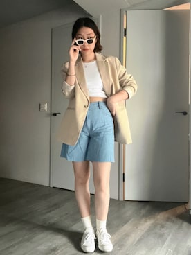 「H&M（エイチ・アンド・エム）のアイテム（チェスターコート）」を使った、YuChiさん（レディース・168cm）の夏コーディネート