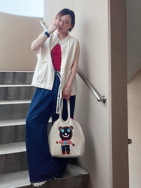 「アイテム（ベスト）」を使った、akocoa♩¨̮·͜· ︎︎ ︎︎さん（レディース・153cm）の夏コーディネート
