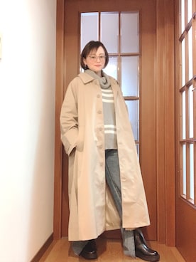 「ECRIRE（エクリール）のアイテム（ステンカラーコート）」を使った、akocoa♩¨̮·͜· ︎︎ ︎︎さん（レディース・153cm）の冬コーディネート