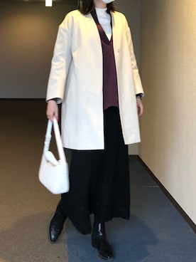 「BLACK BY MOUSSY（ブラックバイマウジー）のアイテム（ノーカラーコート）」を使った、u_tanさん（レディース・169cm）の春コーディネート