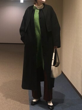 「BLACK BY MOUSSY（ブラックバイマウジー）のアイテム（ノーカラーコート）」を使った、u_tanさん（レディース・169cm）の冬コーディネート