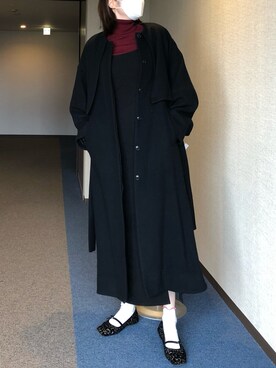 「BLACK BY MOUSSY（ブラックバイマウジー）のアイテム（ノーカラーコート）」を使った、u_tanさん（レディース・169cm）の冬コーディネート