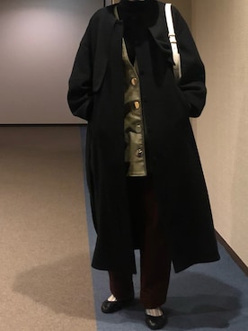 「BLACK BY MOUSSY（ブラックバイマウジー）のアイテム（ノーカラーコート）」を使った、u_tanさん（レディース・169cm）の冬コーディネート