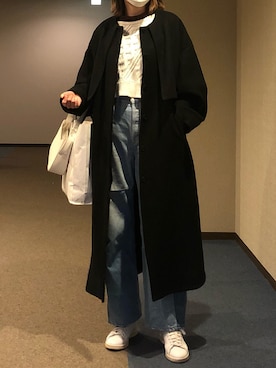 「BLACK BY MOUSSY（ブラックバイマウジー）のアイテム（ノーカラーコート）」を使った、u_tanさん（レディース・169cm）の冬コーディネート