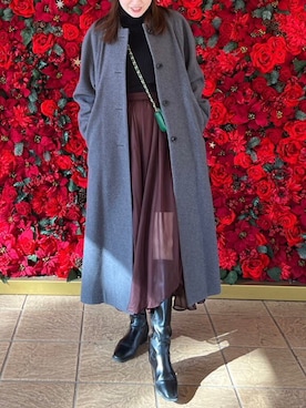 「CLANE（クラネ）のアイテム（ノーカラーコート）」を使った、u_tanさん（レディース・169cm）の冬コーディネート