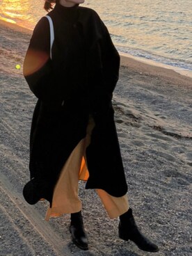 「BLACK BY MOUSSY（ブラックバイマウジー）のアイテム（ノーカラーコート）」を使った、u_tanさん（レディース・169cm）の冬コーディネート