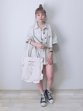 「アイボリー」｜「アイテム（セットアップ）」を使った、まき みさきさん（レディース・149cm）の夏コーディネート