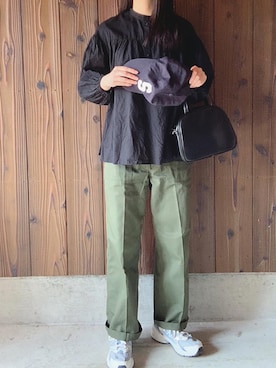 「UNIQLO（ユニクロ）のソフトコットンギャザーブラウス（7分袖）（シャツ/ブラウス）」を使った、shokoさん（レディース・159cm）の夏コーディネート
