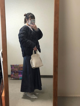 「レザースカート」｜「アイテム（ダウンジャケット/コート）」を使った、るまさん（レディース・153cm）の冬コーディネート