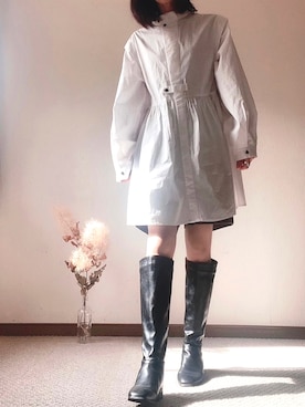 「バルーン袖」｜「アイテム（シャツワンピース）」を使った、あやさん（レディース・161cm）の秋コーディネート