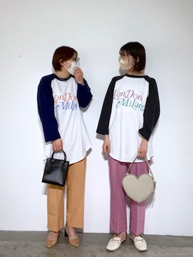「mystic（ミスティック）のラグランBIGロングTシャツ（Tシャツ/カットソー、ブルー系）」を使った、asami ogawaraさん（レディース・162cm）の春コーディネート