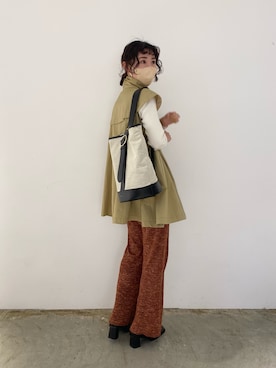 「mystic（ミスティック）のWEB限定 loti キャンバスコンビワンハンドルBAG（トートバッグ、ブラック系）」を使った、asami ogawaraさん（レディース・162cm）の冬コーディネート