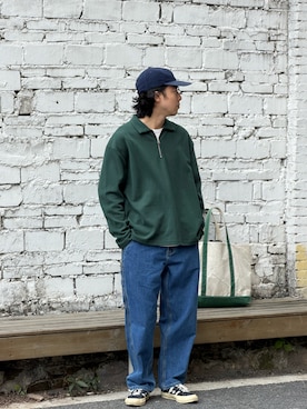 「アイテム（ポロシャツ）」を使った、陈百万さん（メンズ・174cm）の秋コーディネート