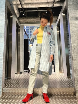 「DIESEL OSAKA」｜「アイテム（シャツワンピース）」を使った、P-さん（レディース・163cm）の冬コーディネート