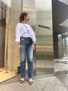 「DIESEL OSAKA」｜「アイテム（スウェット）」を使った、P-さん（レディース・163cm）の夏コーディネート