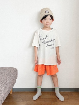 「The animals observatory（ジ・アニマルズ・オブザーバトリー）のアイテム（パンツ）」を使った、りく・みさき・母さん（キッズ・120cm）の夏コーディネート