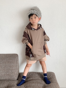 「もこもこキャップ」｜りく・みさき・母さん（キッズ・159cm）の秋コーディネート