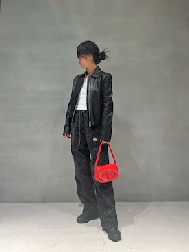 「ママファッション」｜「アイテム（ライダースジャケット）」を使った、87さん（レディース・164cm）の秋コーディネート
