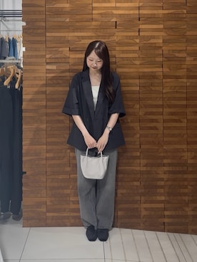 「SENSE OF PLACE by URBAN RESEARCH(センスオブプレイスバイアーバンリサーチ)の『UR TECH DRYLUXE』リネンライクジャケット(その他アウター、グレー系)」を使った、里沙子さん(レディース・156cm)の夏コーディネート