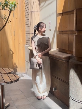 「SENSE OF PLACE by URBAN RESEARCH(センスオブプレイスバイアーバンリサーチ)の『洗濯可』メタルボタンポケットベスト(ベスト、ブラウン系)」を使った、里沙子さん(レディース・156cm)の夏コーディネート