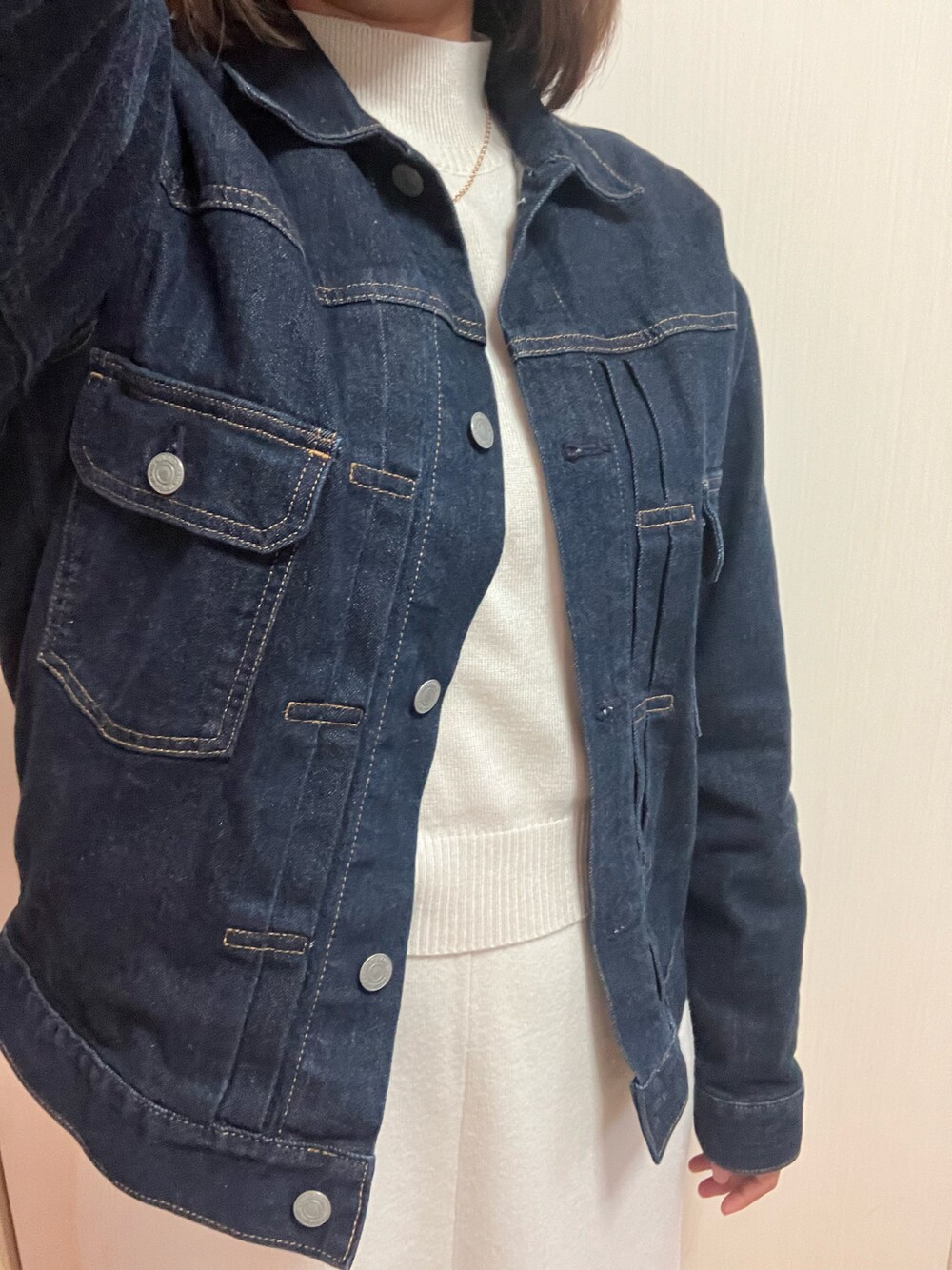 「GU、Gジャン、デニムジャケット、セットアップ、休日スタイル、オトナカジュアル、カジュアルコーデ、春、今日のコーデ、お洒落さんとつながりたい、シンプル、プチプラ、着回しコーデ、きれいめコーディネート、大人コーデ」｜「GUのアイテム（デニムジャケット、ブラック系）」を使った、nico¨̮さん（レディース・168cm）の春コーディネートの1枚目の写真