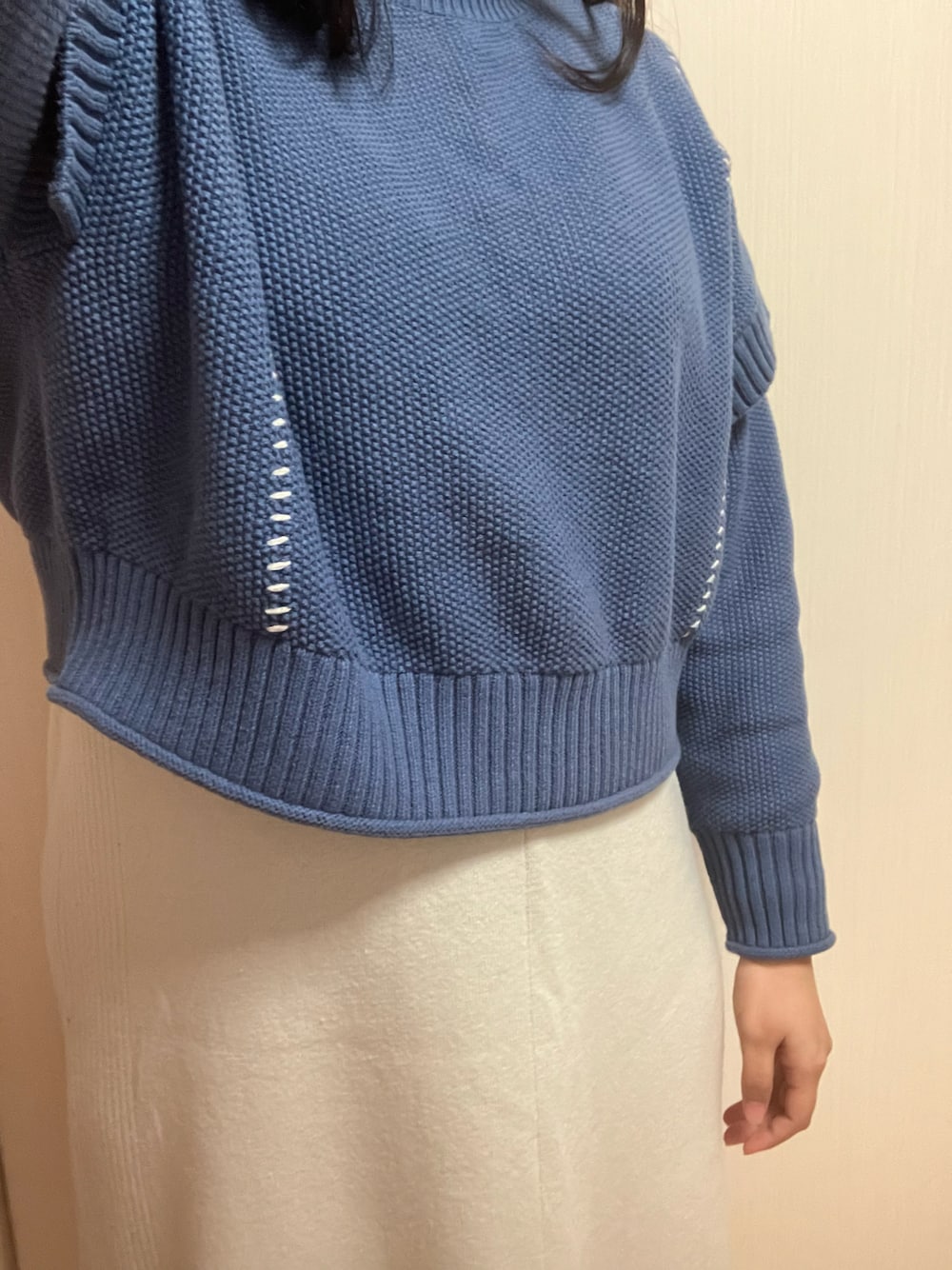 「GU、ニット、ブルー、休日スタイル、オトナカジュアル、ラフコーデ、おでかけコーデ、ootd、カラーコーデ、プチプラ、プチプラコーデ、冬コーデ、冬、ラクチンコーデ、LOWRYS FARM」｜「LOWRYS FARMの２ＷＡＹハンドＳライクプルオーバーＬＳ　967412（Tシャツ/カットソー、ブルー系）」を使った、nico¨̮さん（レディース・168cm）の冬コーディネートの1枚目の写真