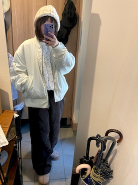 「コーデュロイパンツ」｜「アイテム（MA-1）」を使った、utanoさん（レディース・154cm）の冬コーディネート