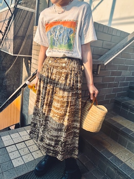 「古着のアイテム（スカート）」を使った、あやねこさん（キッズ・163cm・10代）の夏コーディネート