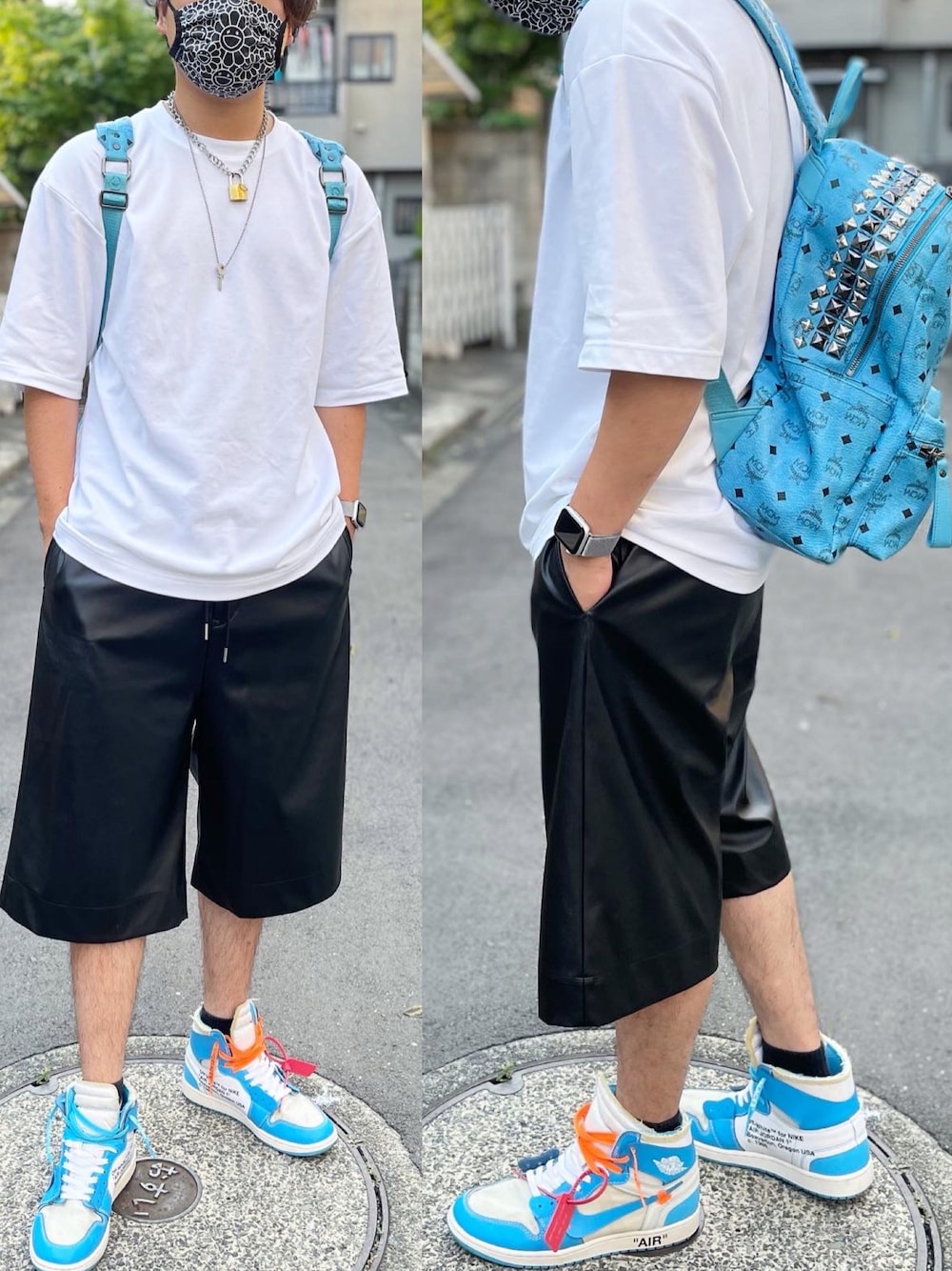 「お洒落さんとつながりたい、ビッグシルエット、Tシャツ/カットソー、ストリートコーデ、ootd、シンプル、NIKE、韓国ファッション、マスク、水色」｜「UNIQLOのアイテム（Tシャツ/カットソー、ホワイト系）」を使った、Joeさん（メンズ・172cm）の夏コーディネートの1枚目の写真
