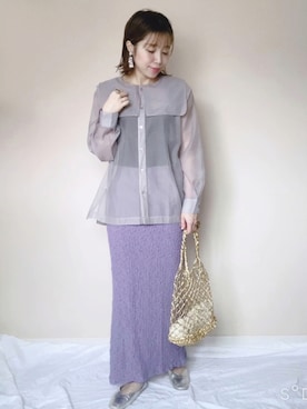 「シア―ブラウス」｜「アイテム（その他）」を使った、あんじゅさん（レディース・159cm）の秋コーディネート