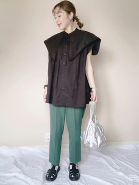 「緑パンツ」｜「アイテム（その他）」を使った、あんじゅさん（レディース・159cm）の夏コーディネート