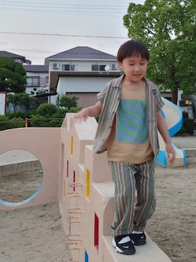 「アイテム（タンクトップ、ブラウン系）」を使った、たろうさん（キッズ・110cm）の夏コーディネート