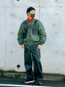 「GU（ジーユー）のアイテム（MA-1）」を使った、macky☺︎さん（メンズ・172cm）の冬コーディネート