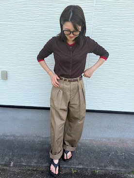 「GU（ジーユー）のアイテム（トップス、ブラウン系）」を使った、mさん（レディース・150cm）の夏コーディネート