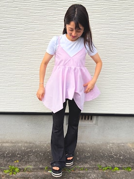「しまむら（シマムラ）のアイテム（トップス、ピンク系）」を使った、mさん（レディース・150cm）の夏コーディネート