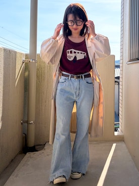 「GU（ジーユー）のアイテム（ベルト）」を使った、mさん（レディース・150cm）の春コーディネート