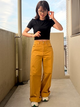 「MARUNI JEANS（マルニジーンズ）のアイテム（デニムパンツ、イエロー系）」を使った、mさん（レディース・150cm）の春コーディネート