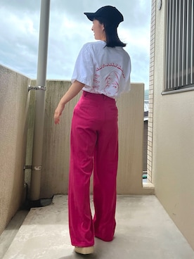 「アイテム（パンツ、ピンク系）」を使った、mさん（レディース・150cm）の夏コーディネート