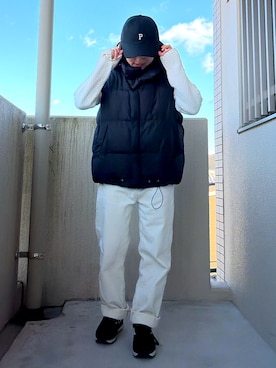 「GU（ジーユー）のアイテム（キャップ）」を使った、mさん（レディース・150cm）の冬コーディネート