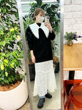 「レース衿」｜わたなべちひろさん（レディース・157cm）の冬コーディネート