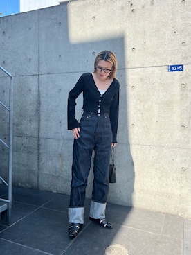 「短丈トップス」｜「アイテム（サンダル）」を使った、わたなべちひろさん（レディース・157cm）の春コーディネート